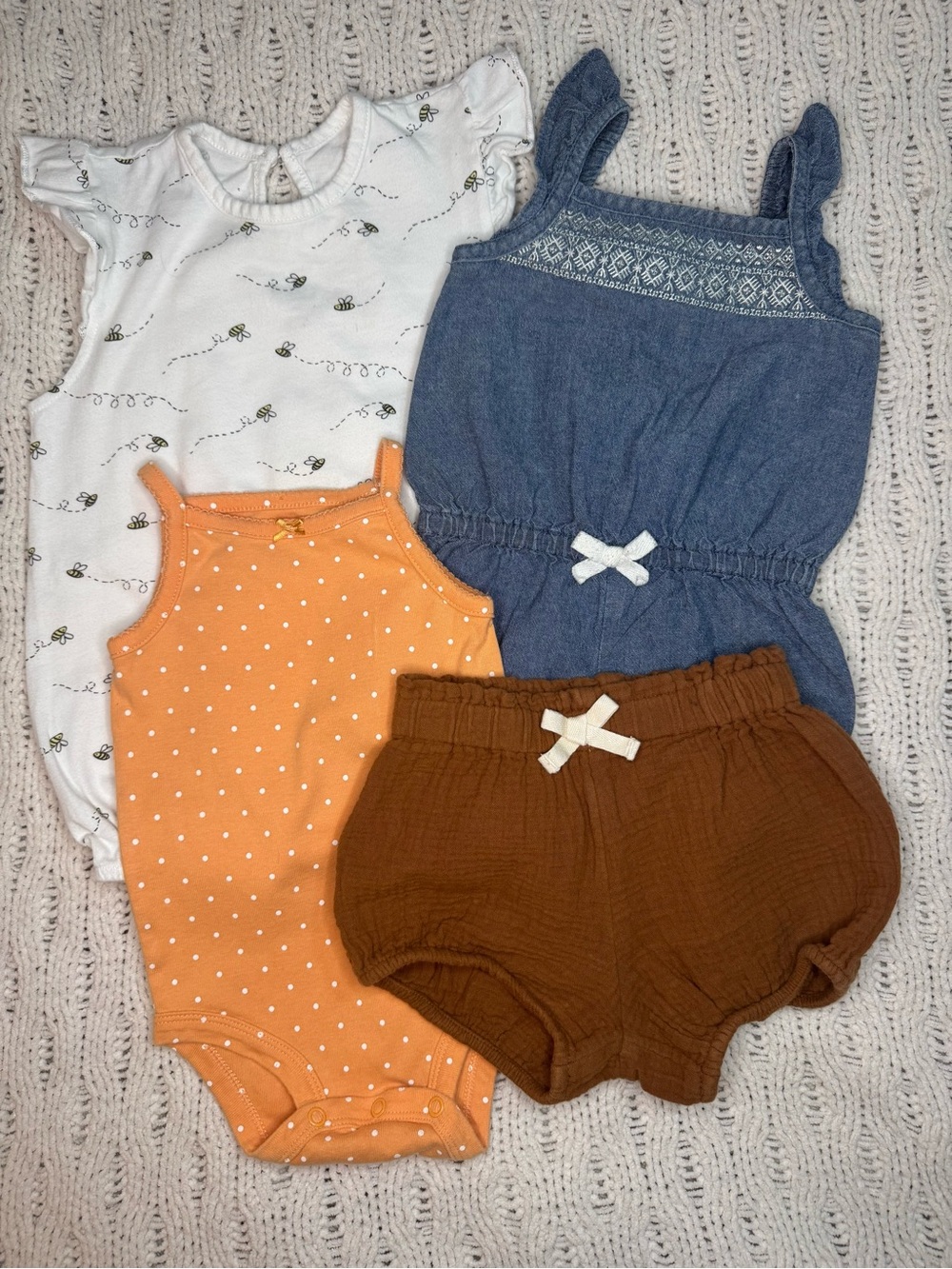 Mixed Baby Girls 4-Piece Summer Set — White, Orange, Blue, Brown